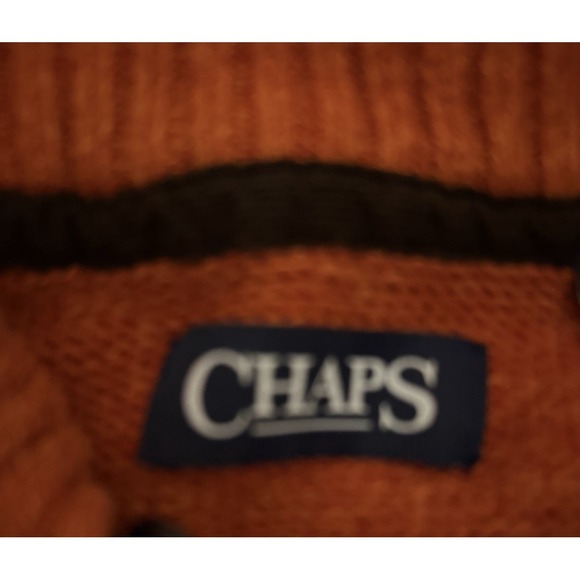 Chaps Henely Sweater Mens M Orange Elbow Patches Earthy Granola Outdoors Layer - Picture 6 of 11
